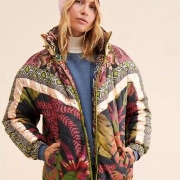 FARM Rio Jackets & Blazers - FARM Rio Multicolor Quilted Puffer Jacket - Pink, Green, Blue, Cream